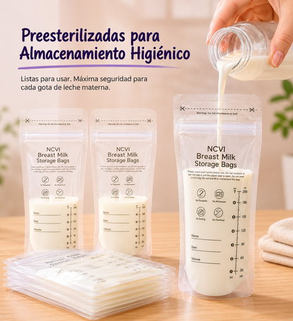 Bolsas de almacenamiento de  leche 200 ml, con sellado doble y sensor de temperatura.