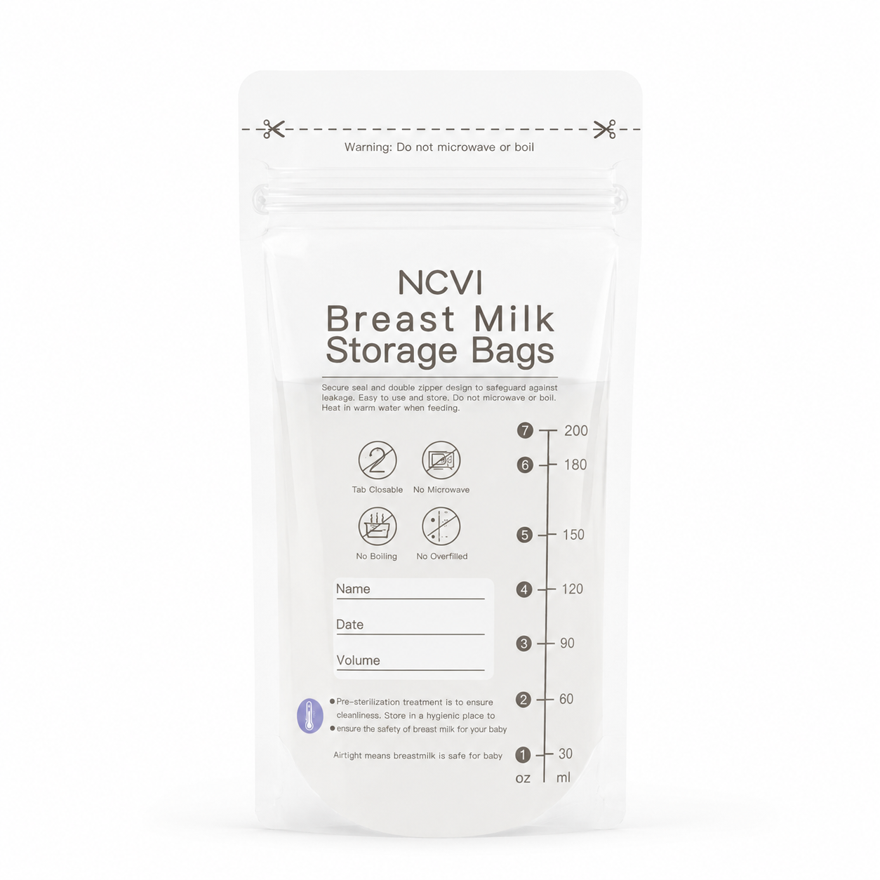 Breast Milk Storage Bags 200 ml with Double Seal and Temperature Sensor